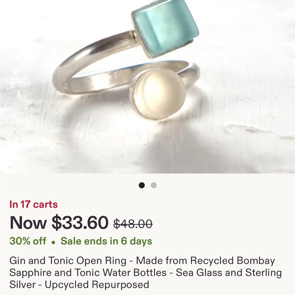 Gin and Tonic Open Ring - Seaglass and Sterling Silver Ring